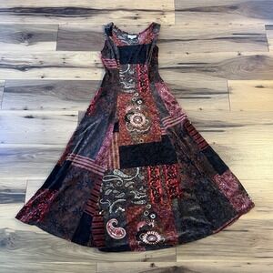 Antonella Boho Patchwork Velvet Maxi Dress Multicolor Dark Romantic Whimsy Sz 36